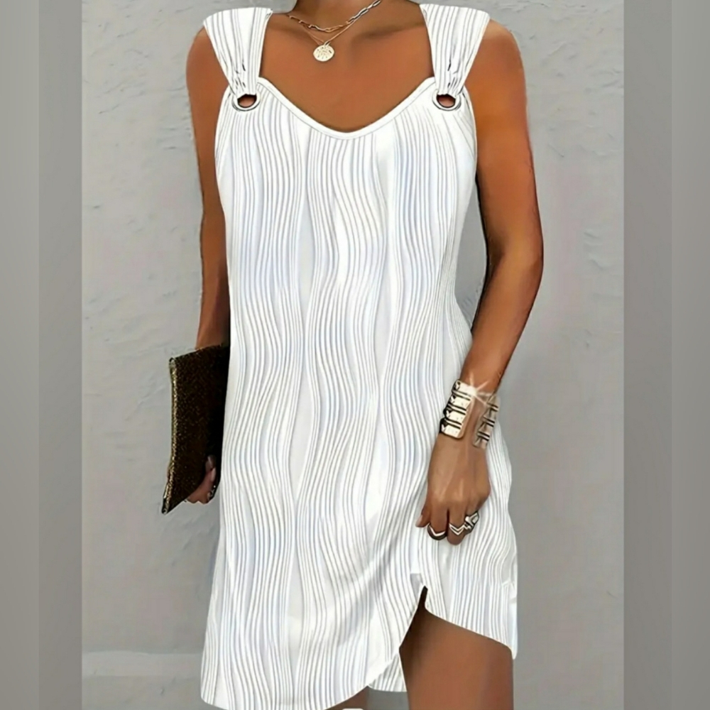 NEW White Sleeveless Wavy Design Women's Dress Swim Cover